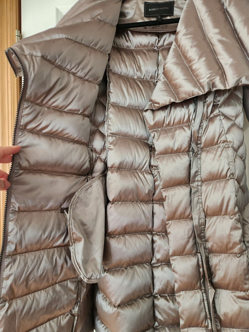BCBGMaxAzria Taupe Quilted Long Puffer Coat - Picture 5 of 8
